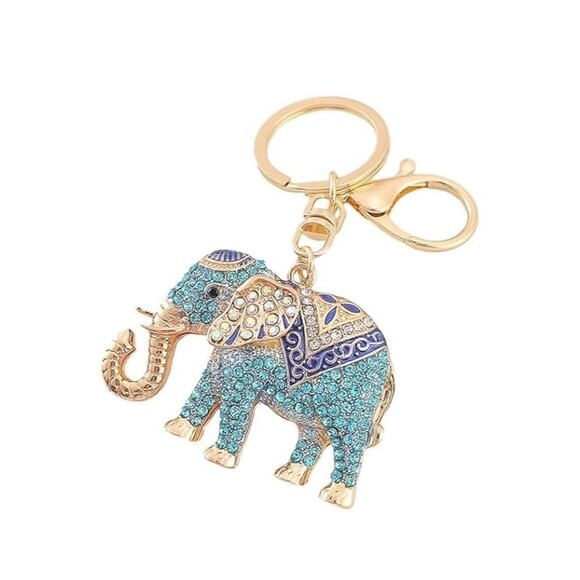 New in box Crystal Rhinestone Studded Jewelry keychain elephant gold plated - Picture 1 of 12
